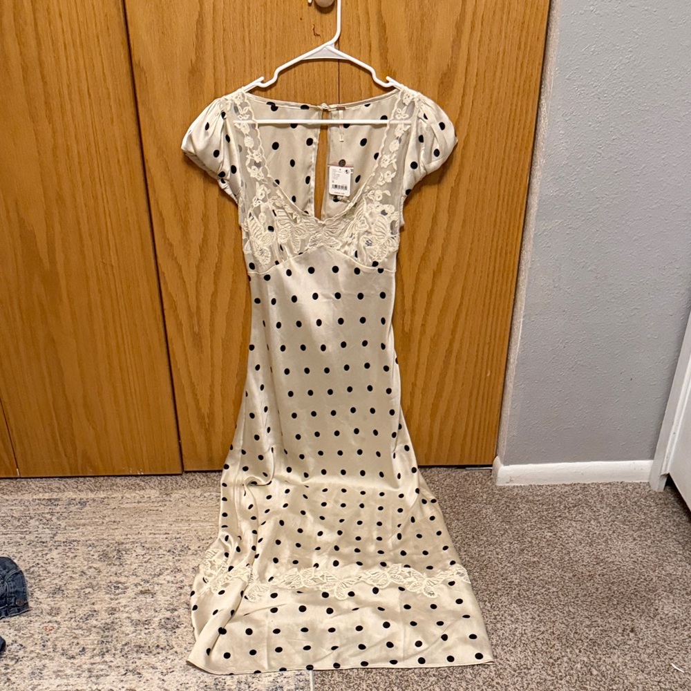 Free People Cream and Black Polka Dot Maxi Dress